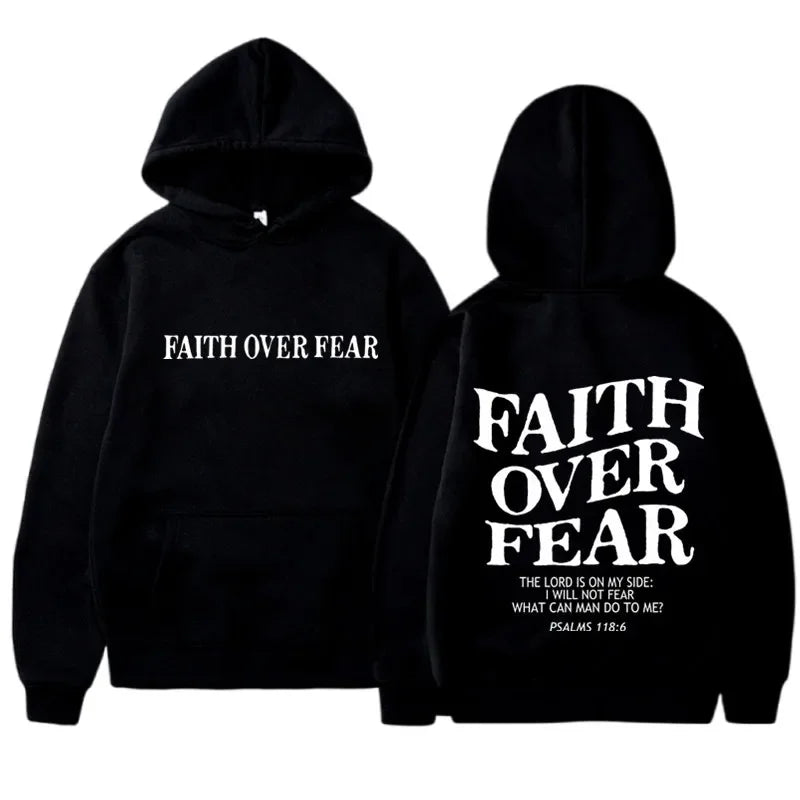 FAITH OVER FEAR Print Hoodies for Men Women Harajuku Hoodie