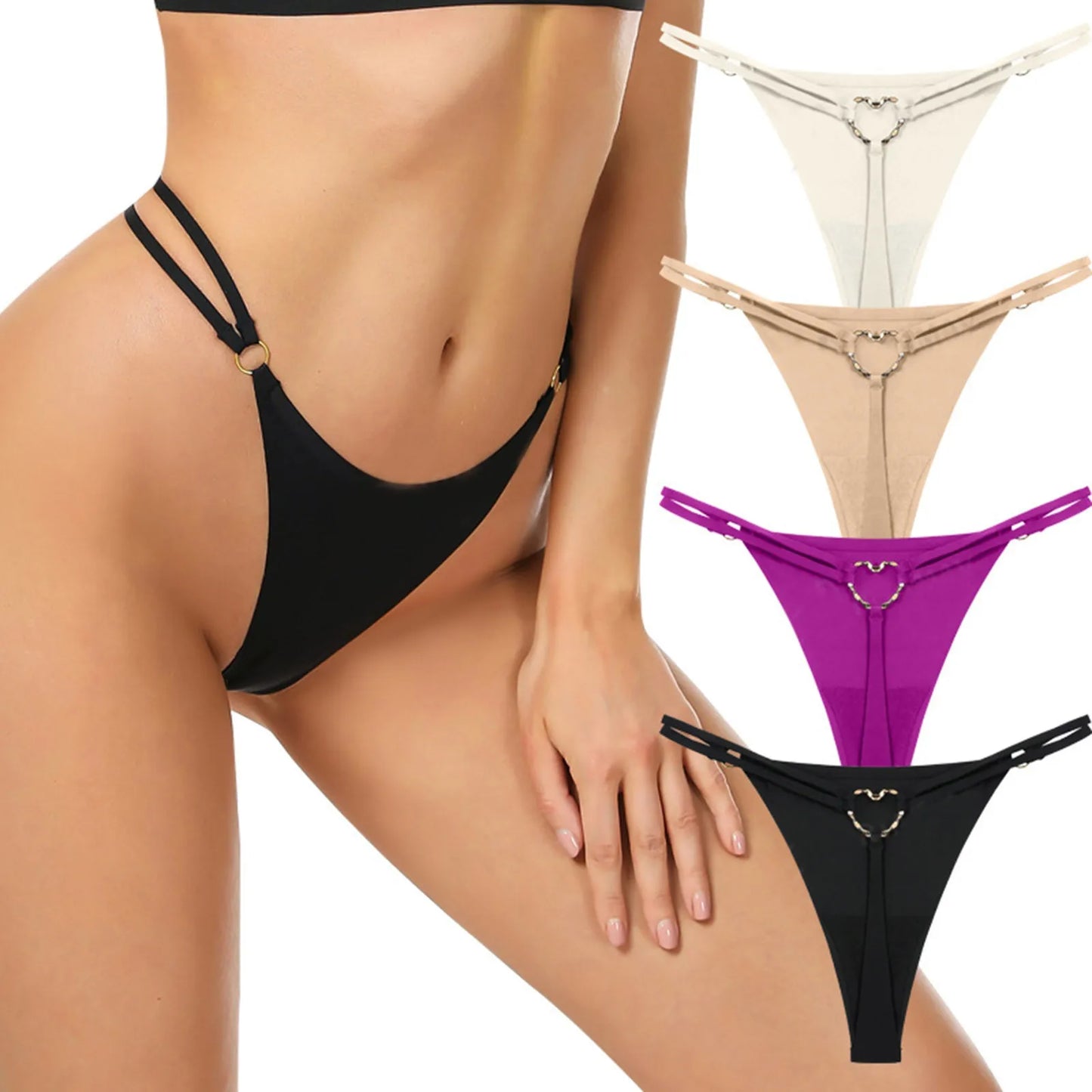 Women’S Low Rise Thong Sexy Panties Double Love Buckle Strap G-String Sports Thongs Breathable Underpants For Fine Womens белье