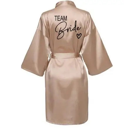 Wedding Party Team Bride Robe With Black Kimono Satin Bridesmaid Bathrobe