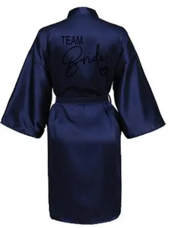 Wedding Party Team Bride Robe With Black Kimono Satin Bridesmaid Bathrobe