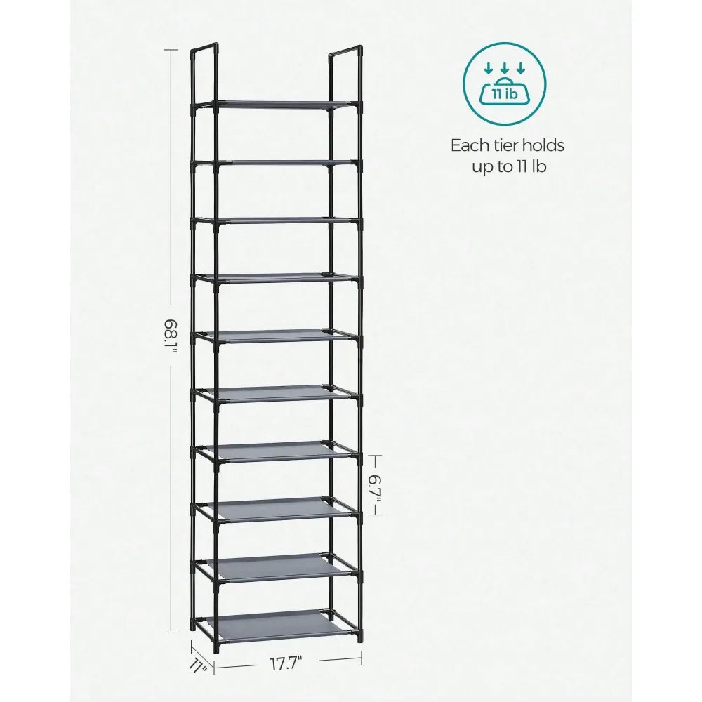 Tall 10 Layer Shoe Shelf, NonWoven Fabric Shoe Organizer with Metal Frame, Home Space-Saving Storage