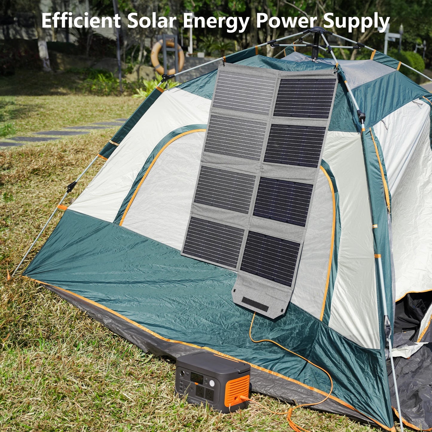 MHPOWOS 80W Foldable Solar Panel, Portable Power Supply with 4 Ports (DC/USB-C/2xUSB-A) & 7-in-1 Connector for Emergency Backup
