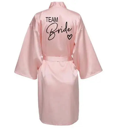 Wedding Party Team Bride Robe With Black Kimono Satin Bridesmaid Bathrobe