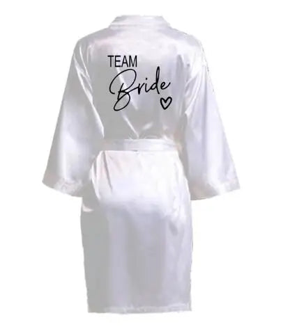 Wedding Party Team Bride Robe With Black Kimono Satin Bridesmaid Bathrobe
