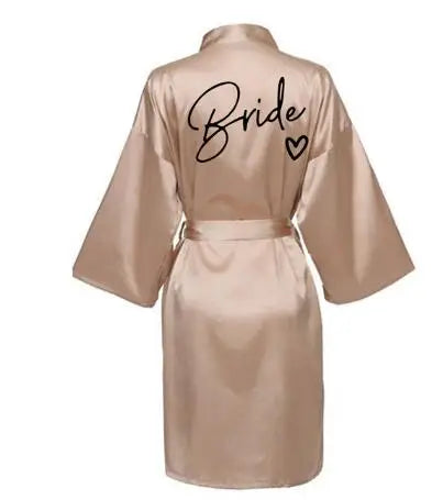 Wedding Party Team Bride Robe With Black Kimono Satin Bridesmaid Bathrobe