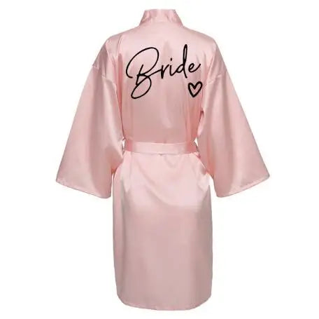 Wedding Party Team Bride Robe With Black Kimono Satin Bridesmaid Bathrobe
