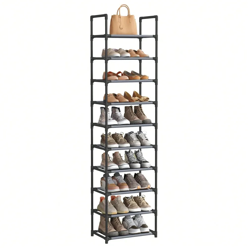 Tall 10 Layer Shoe Shelf, NonWoven Fabric Shoe Organizer with Metal Frame, Home Space-Saving Storage