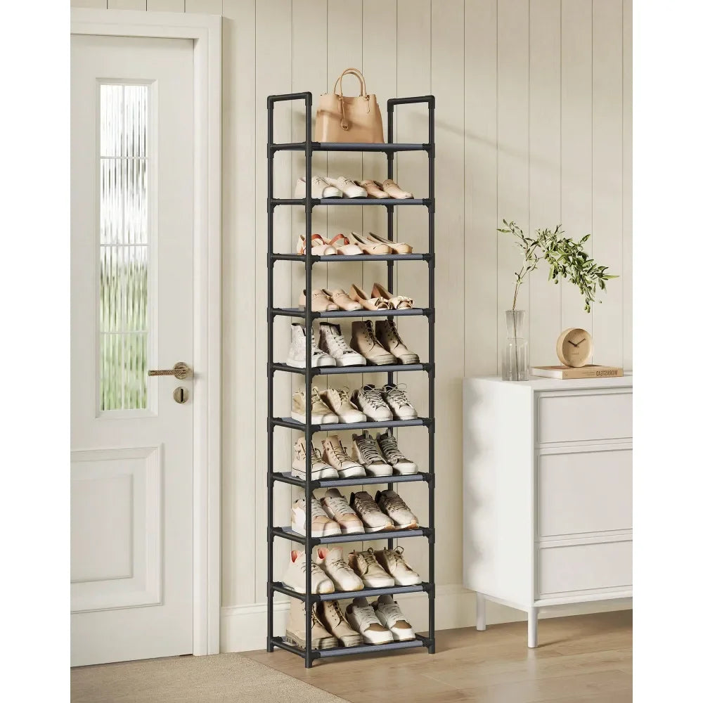 Tall 10 Layer Shoe Shelf, NonWoven Fabric Shoe Organizer with Metal Frame, Home Space-Saving Storage